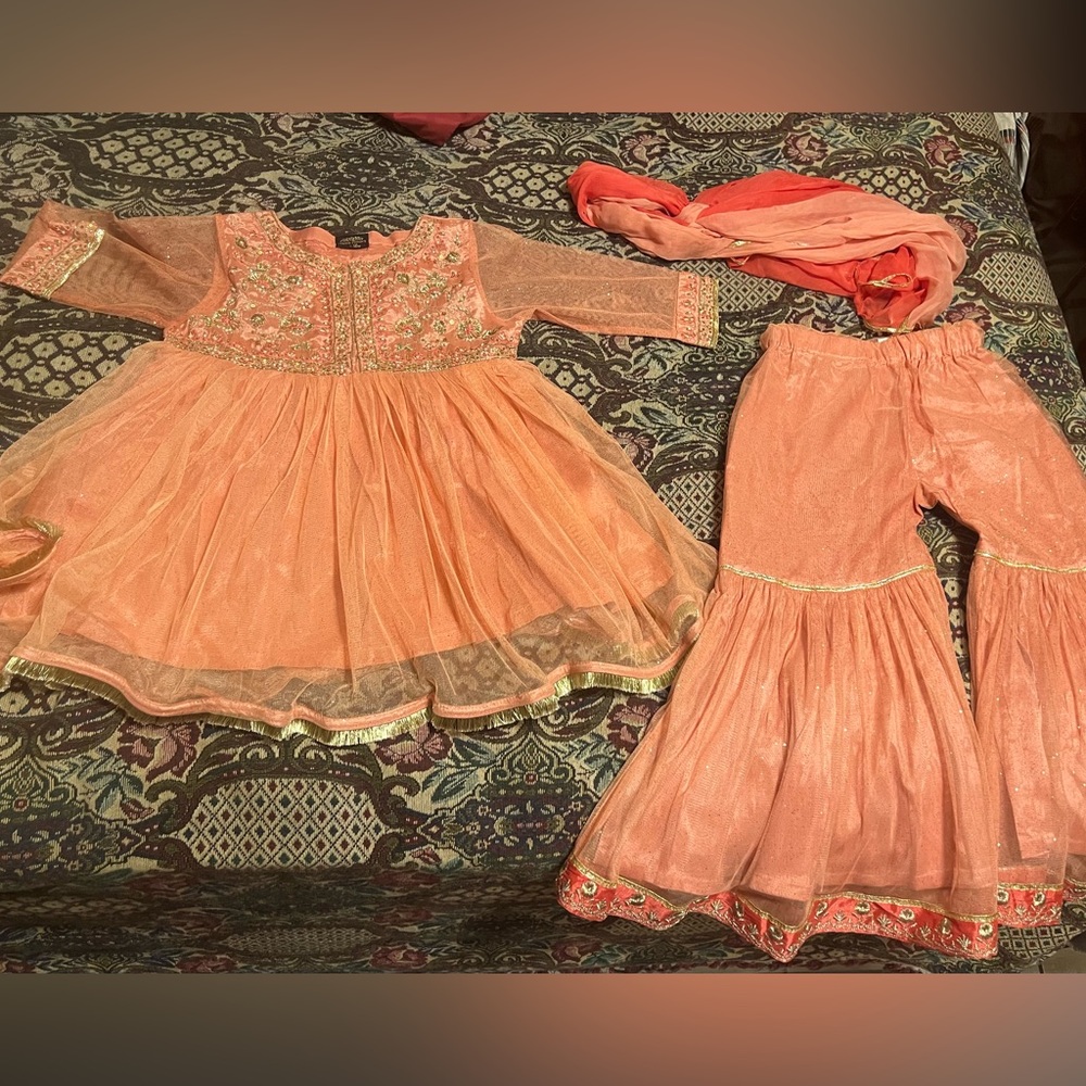 Peach/ orange color   pakistani palazo for toddler